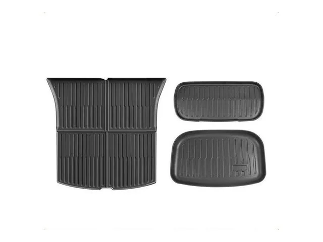 Three-piece front and rear cargo liner set with a striped surface
