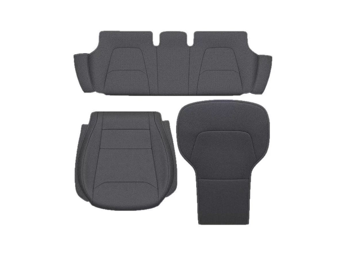 Three dark seat protector pieces shown flat against a white background